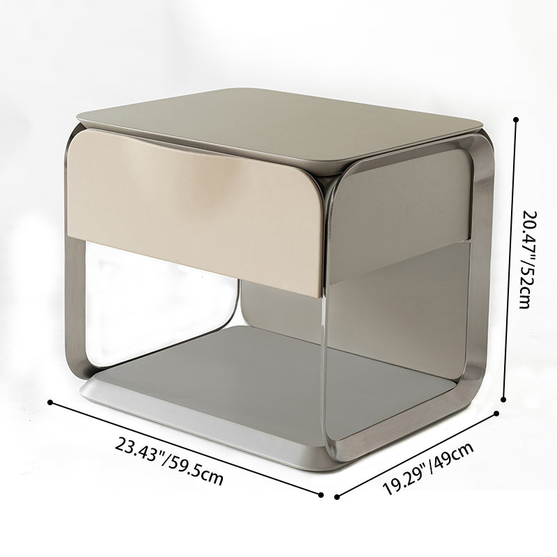Modern Luxury White & Silver Nightstand : Floating Design Microfiber Leather Drawer Front - Single Drawer Bedside Table For Bedroom Cuvalon