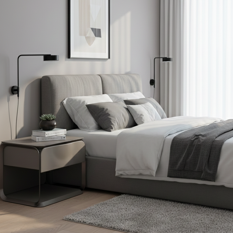 Modern Luxury White & Silver Nightstand : Floating Design Microfiber Leather Drawer Front - Single Drawer Bedside Table For Bedroom Cuvalon
