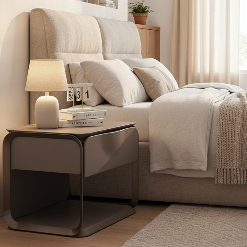 Modern Luxury White & Silver Nightstand : Floating Design Microfiber Leather Drawer Front - Single Drawer Bedside Table For Bedroom Cuvalon