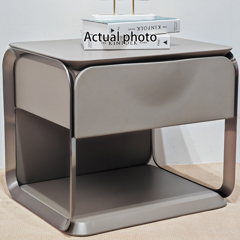 Modern Luxury White & Silver Nightstand : Floating Design Microfiber Leather Drawer Front - Single Drawer Bedside Table For Bedroom Cuvalon