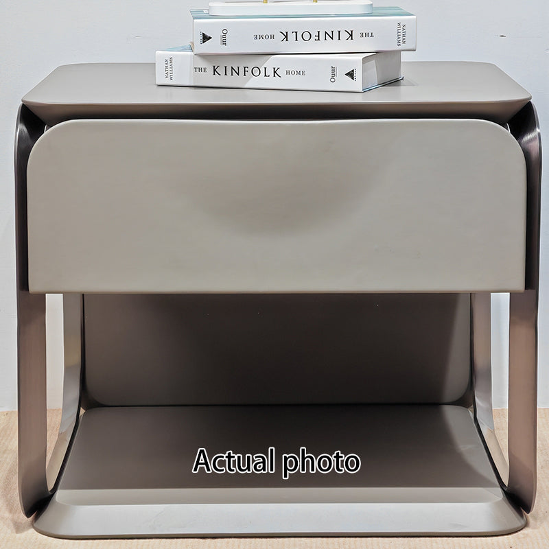 Modern Luxury White & Silver Nightstand : Floating Design Microfiber Leather Drawer Front - Single Drawer Bedside Table For Bedroom Cuvalon