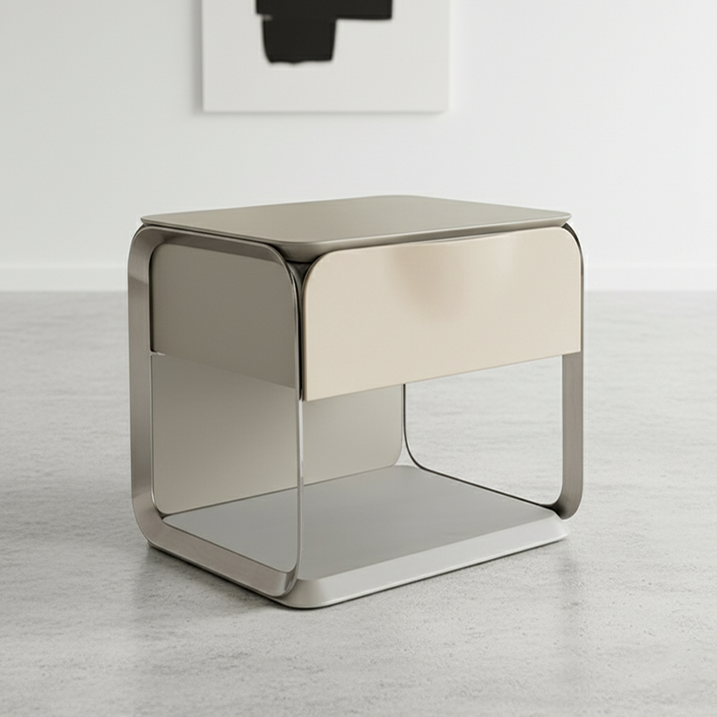 Modern Luxury White & Silver Nightstand : Floating Design Microfiber Leather Drawer Front - Single Drawer Bedside Table For Bedroom Cuvalon