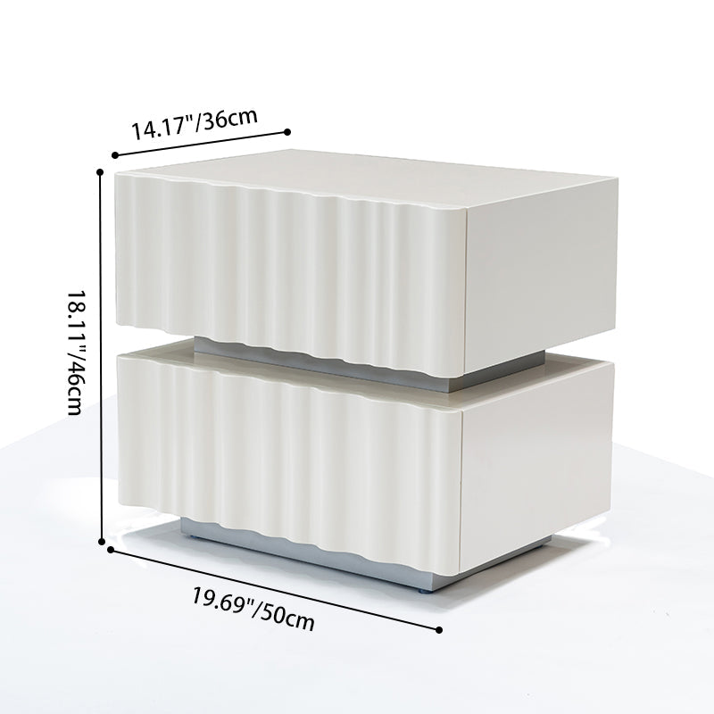 Modern Luxury White Nightstand: 3D Wavy Texture Drawers - Dual-Drawer Bedside Table For Bedroom Cuvalon