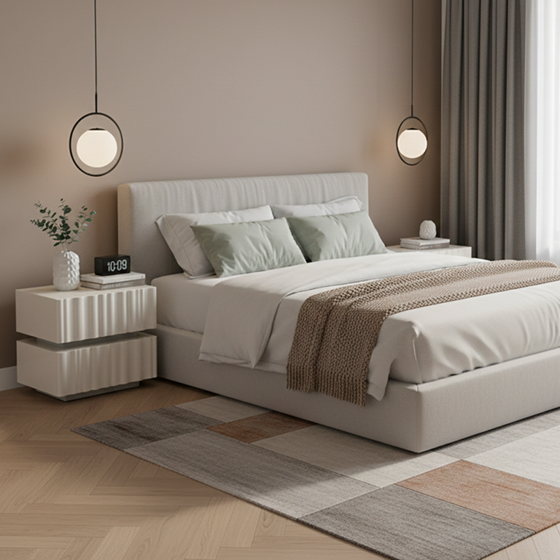Modern Luxury White Nightstand: 3D Wavy Texture Drawers - Dual-Drawer Bedside Table For Bedroom Cuvalon