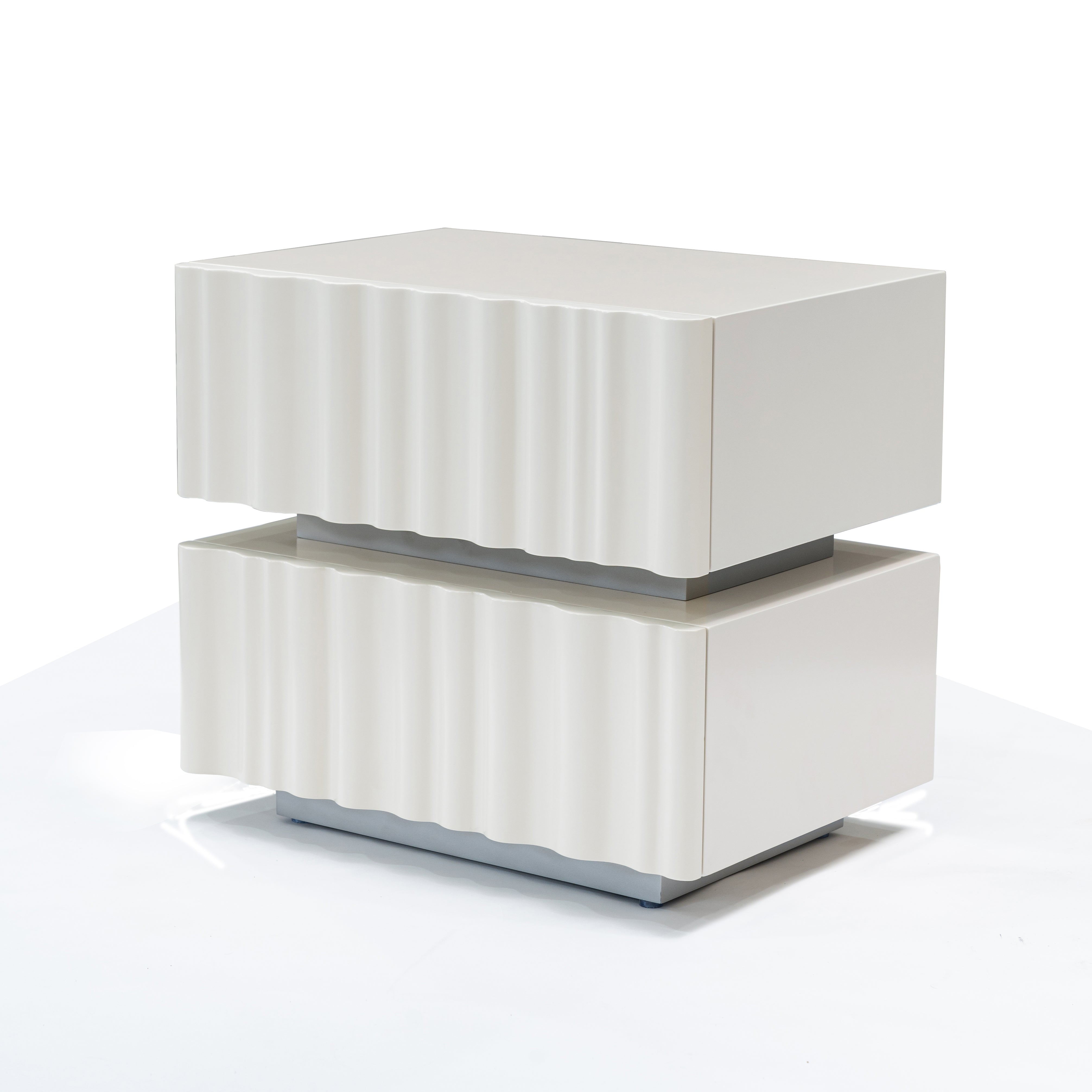 Modern Luxury White Nightstand: 3D Wavy Texture Drawers - Dual-Drawer Bedside Table For Bedroom Cuvalon