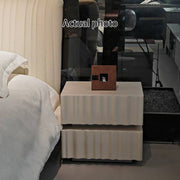 Modern Luxury White Nightstand: 3D Wavy Texture Drawers - Dual-Drawer Bedside Table For Bedroom Cuvalon