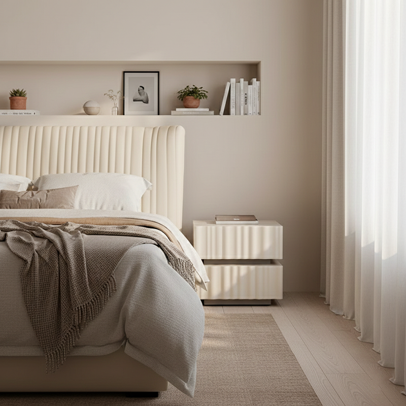 Modern Luxury White Nightstand: 3D Wavy Texture Drawers - Dual-Drawer Bedside Table For Bedroom Cuvalon