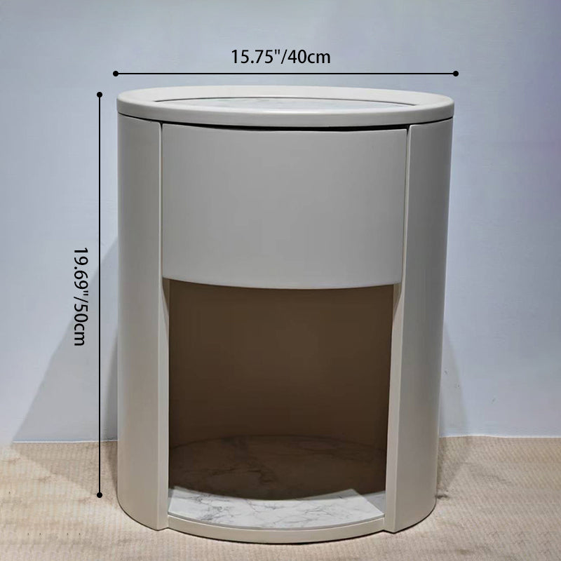 Modern Luxury White Nightstand: White Stone Slab Tabletop - Single Drawer Bedside Table For Bedroom Cuvalon