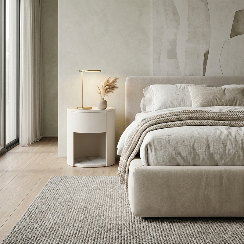 Modern Luxury White Nightstand: White Stone Slab Tabletop - Single Drawer Bedside Table For Bedroom Cuvalon