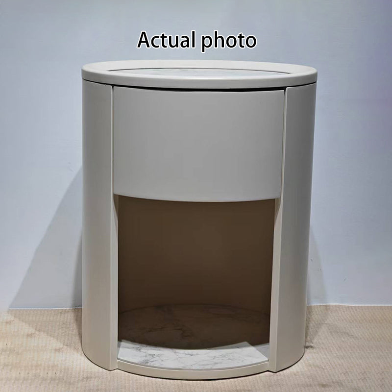 Modern Luxury White Nightstand: White Stone Slab Tabletop - Single Drawer Bedside Table For Bedroom Cuvalon