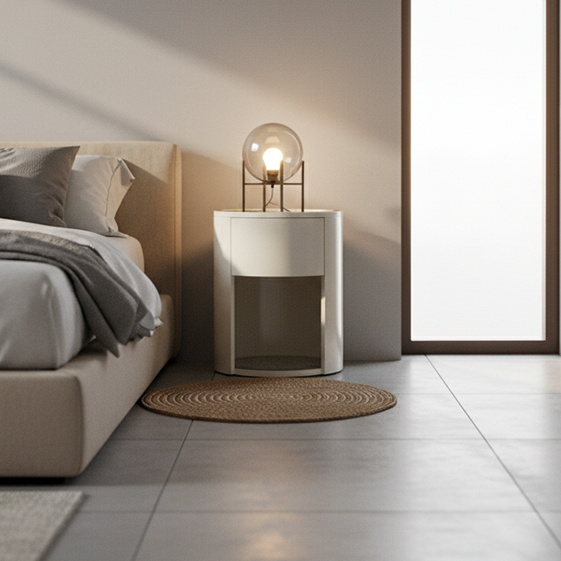 Modern Luxury White Nightstand: White Stone Slab Tabletop - Single Drawer Bedside Table For Bedroom Cuvalon