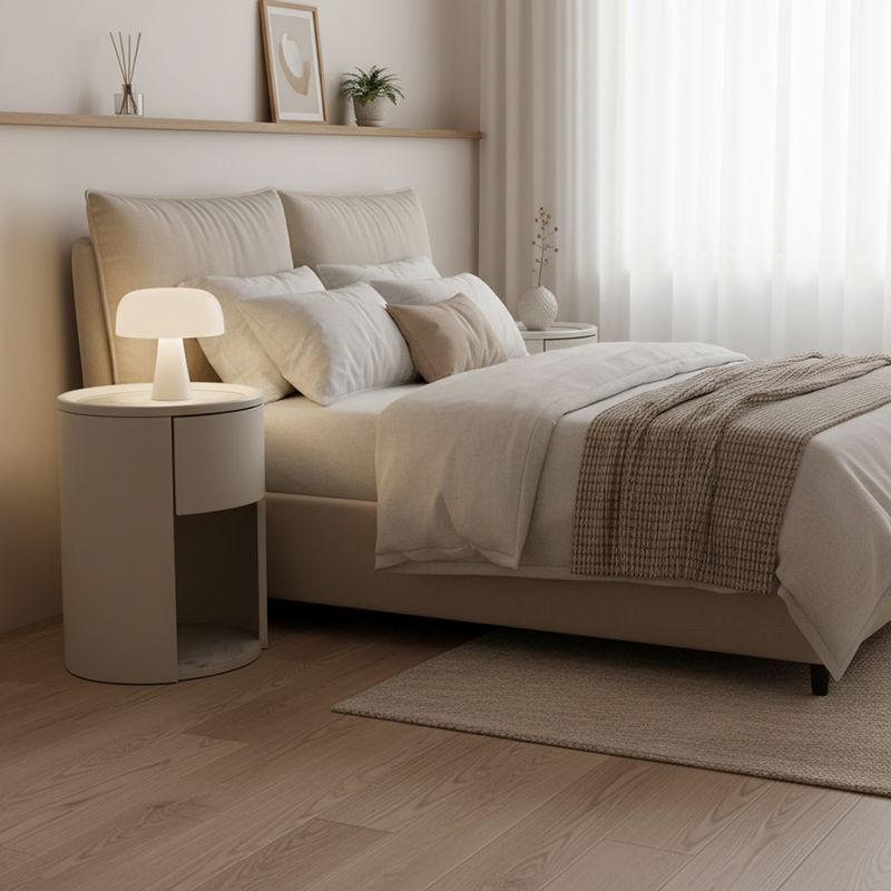 Modern Luxury White Nightstand: White Stone Slab Tabletop - Single Drawer Bedside Table For Bedroom Cuvalon
