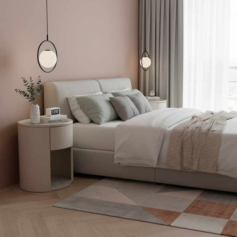 Modern Luxury White Nightstand: White Stone Slab Tabletop - Single Drawer Bedside Table For Bedroom Cuvalon