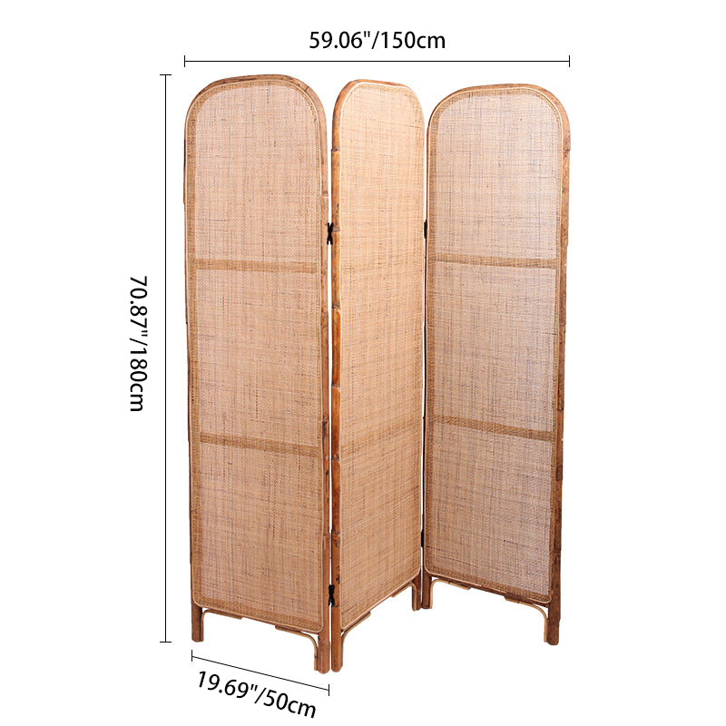 Traditional Chinese Wood Color Three-Panel Screen: Natural Indonesian Rattan - Handwoven Room Divider For Living Room Cuvalon