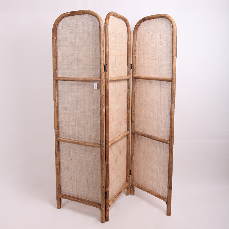 Traditional Chinese Wood Color Three-Panel Screen: Natural Indonesian Rattan - Handwoven Room Divider For Living Room Cuvalon