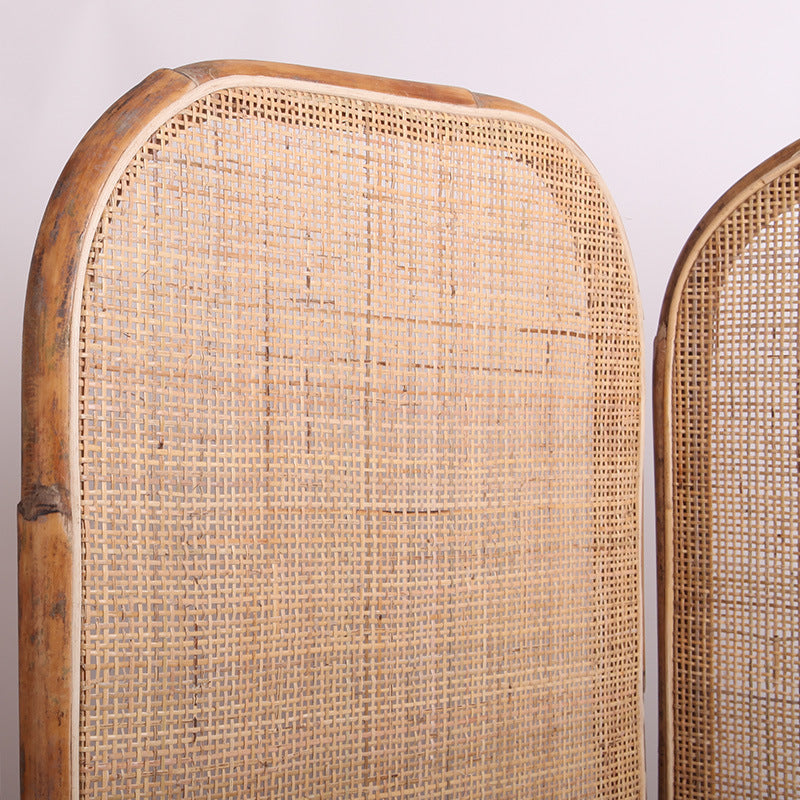 Traditional Chinese Wood Color Three-Panel Screen: Natural Indonesian Rattan - Handwoven Room Divider For Living Room Cuvalon