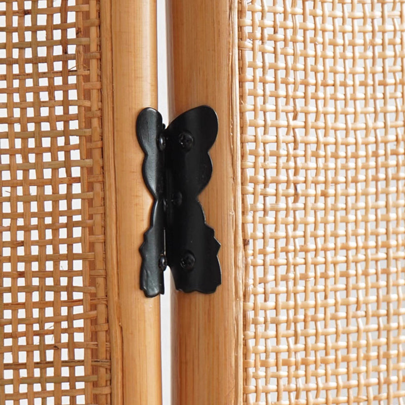 Traditional Chinese Wood Color Three-Panel Screen: Natural Indonesian Rattan & Handwoven - Asymmetrical Tiered Design Room Divider For Living Room Cuvalon