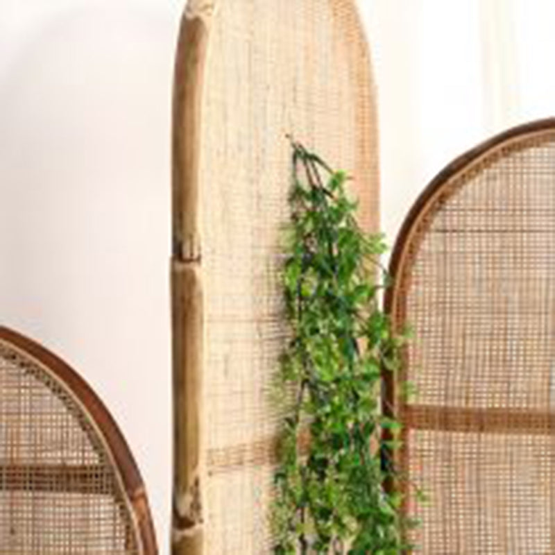 Traditional Chinese Wood Color Three-Panel Screen: Natural Indonesian Rattan & Handwoven - Asymmetrical Tiered Design Room Divider For Living Room Cuvalon