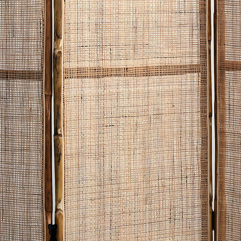 Traditional Chinese Wood Color Three-Panel Screen: Natural Indonesian Rattan & Handwoven - Asymmetrical Tiered Design Room Divider For Living Room Cuvalon