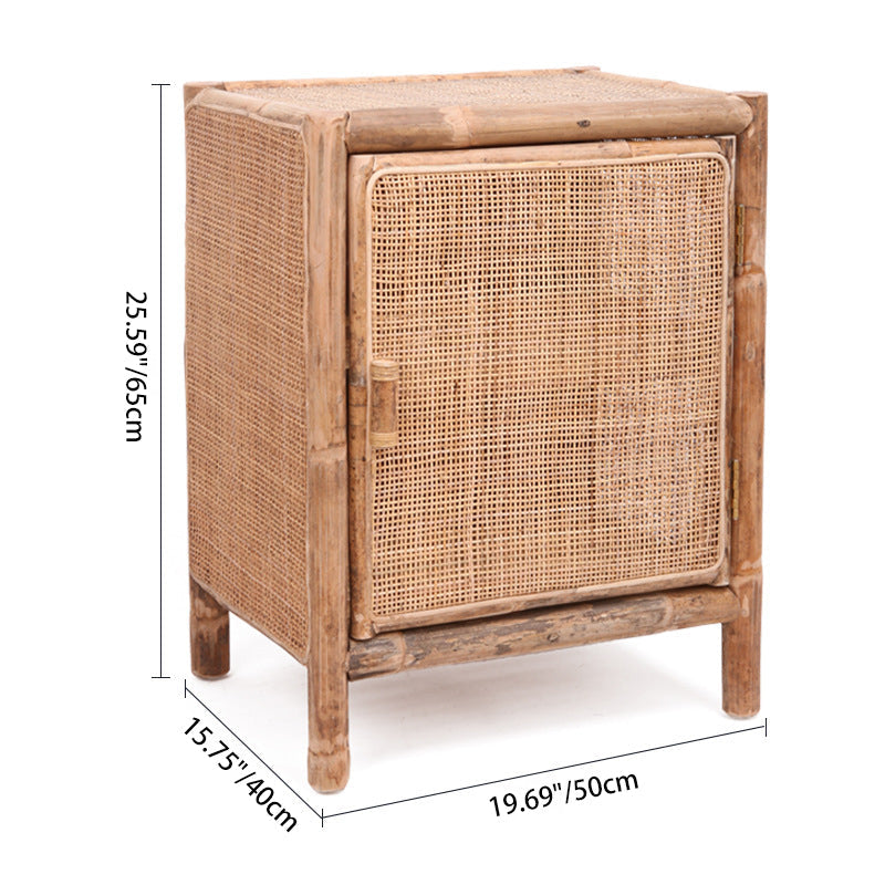 Traditional Chinese Wood Color Storage Cabinet: Natural Indonesian Rattan & Handwoven - Single-Cabinet Storage Sideboard For Living Room Cuvalon