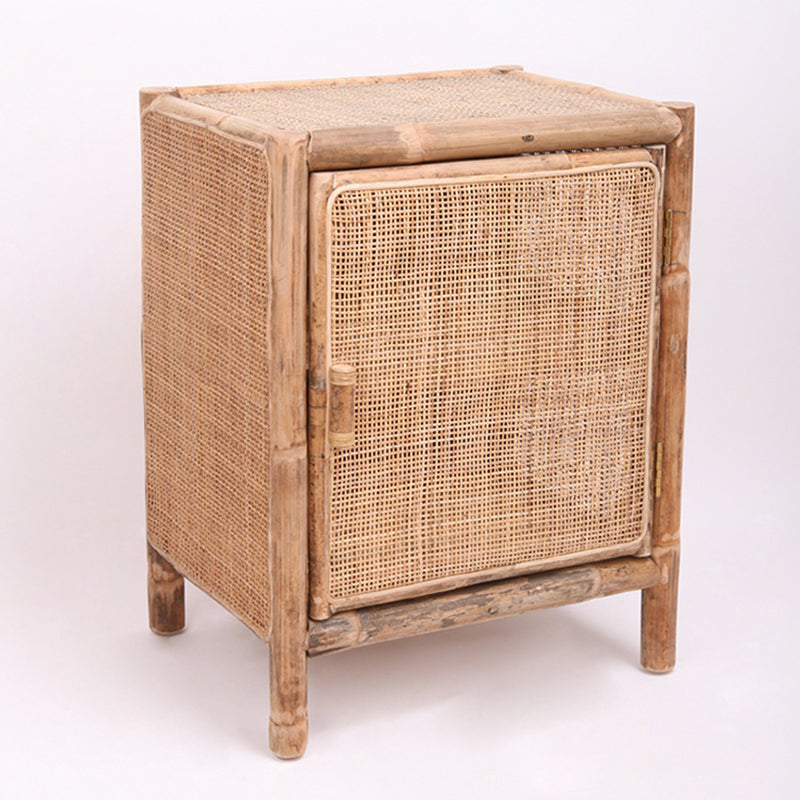 Traditional Chinese Wood Color Storage Cabinet: Natural Indonesian Rattan & Handwoven - Single-Cabinet Storage Sideboard For Living Room Cuvalon