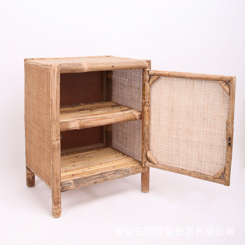 Traditional Chinese Wood Color Storage Cabinet: Natural Indonesian Rattan & Handwoven - Single-Cabinet Storage Sideboard For Living Room Cuvalon