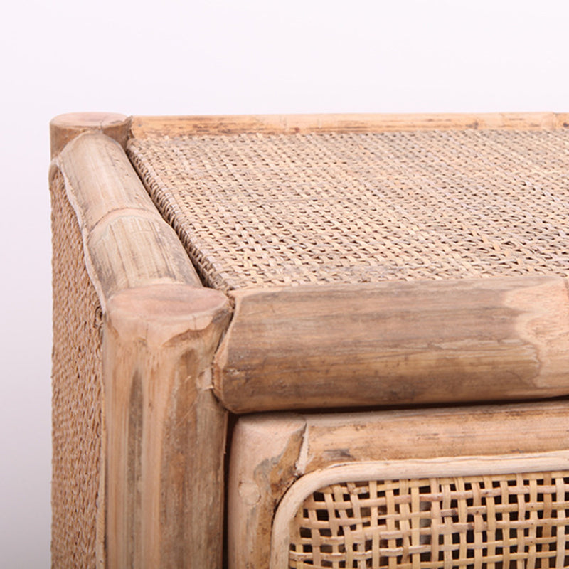 Traditional Chinese Wood Color Storage Cabinet: Natural Indonesian Rattan & Handwoven - Single-Cabinet Storage Sideboard For Living Room Cuvalon