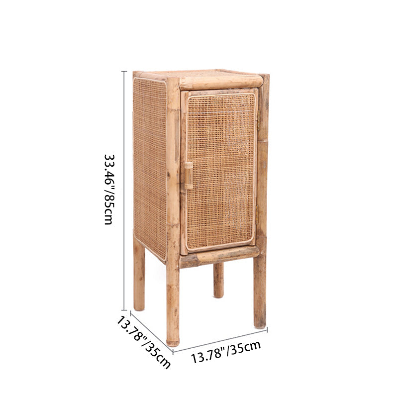 Traditional Chinese Slim Storage Cabinet: Natural Indonesian Rattan & Handwoven - Space-Saving Storage Sideboard For Living Room Cuvalon