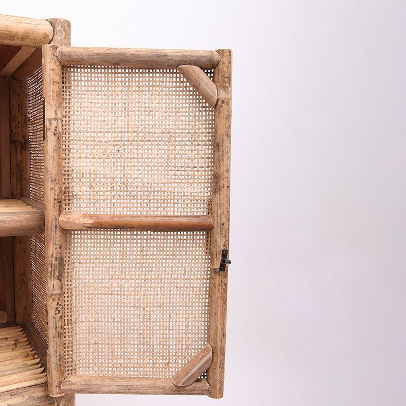 Traditional Chinese Slim Storage Cabinet: Natural Indonesian Rattan & Handwoven - Space-Saving Storage Sideboard For Living Room Cuvalon
