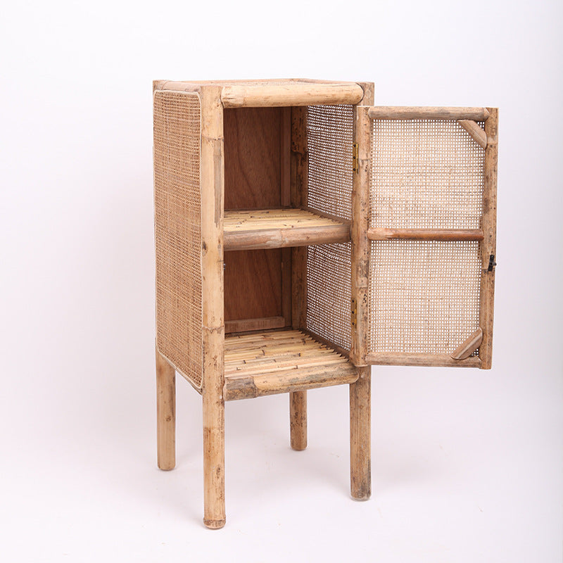 Traditional Chinese Slim Storage Cabinet: Natural Indonesian Rattan & Handwoven - Space-Saving Storage Sideboard For Living Room Cuvalon