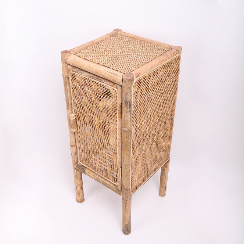Traditional Chinese Slim Storage Cabinet: Natural Indonesian Rattan & Handwoven - Space-Saving Storage Sideboard For Living Room Cuvalon