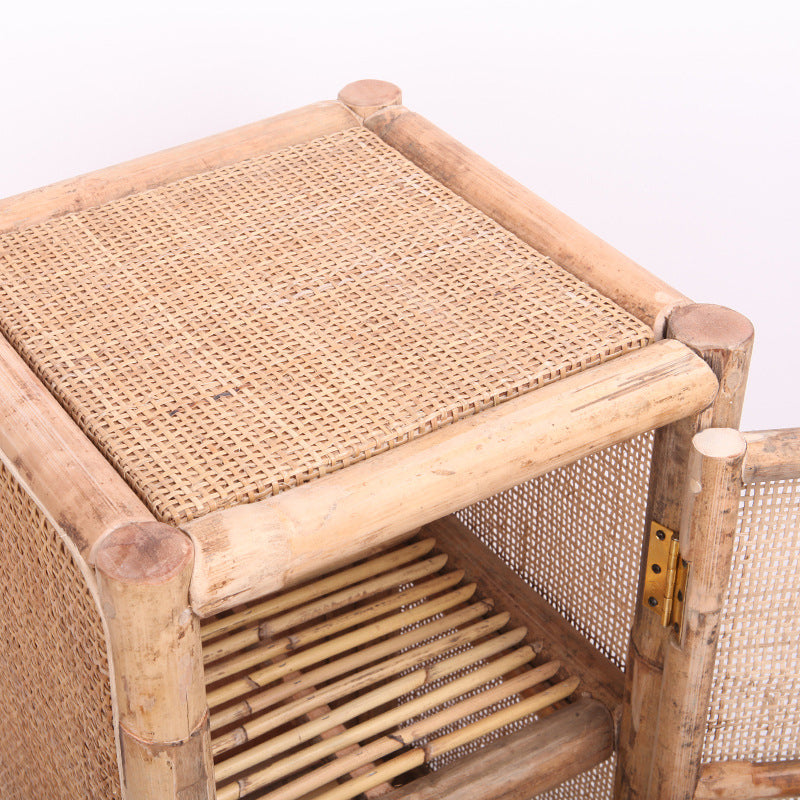 Traditional Chinese Slim Storage Cabinet: Natural Indonesian Rattan & Handwoven - Space-Saving Storage Sideboard For Living Room Cuvalon