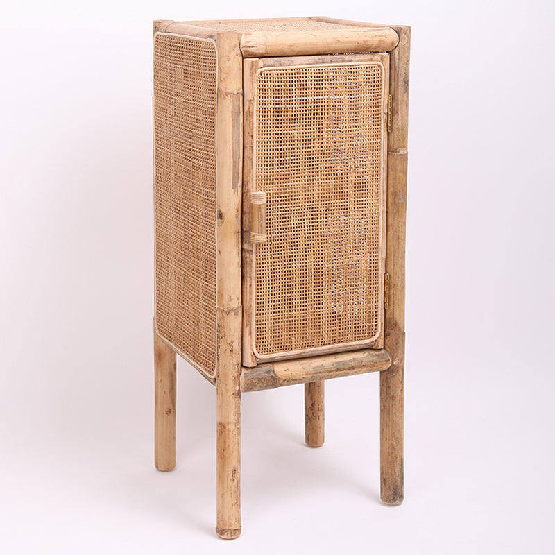 Traditional Chinese Slim Storage Cabinet: Natural Indonesian Rattan & Handwoven - Space-Saving Storage Sideboard For Living Room Cuvalon