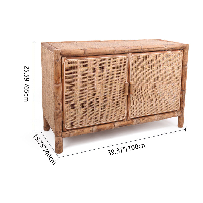 Traditional Chinese Rectangular Storage Cabinet: Natural Indonesian Rattan & Handwoven - Large Capacity Storage Sideboard For Living Room Cuvalon