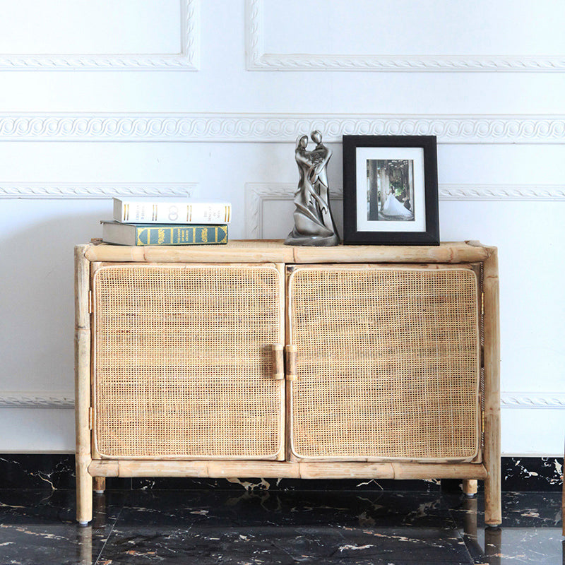 Traditional Chinese Rectangular Storage Cabinet: Natural Indonesian Rattan & Handwoven - Large Capacity Storage Sideboard For Living Room Cuvalon