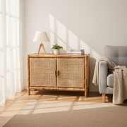 Traditional Chinese Rectangular Storage Cabinet: Natural Indonesian Rattan & Handwoven - Large Capacity Storage Sideboard For Living Room Cuvalon