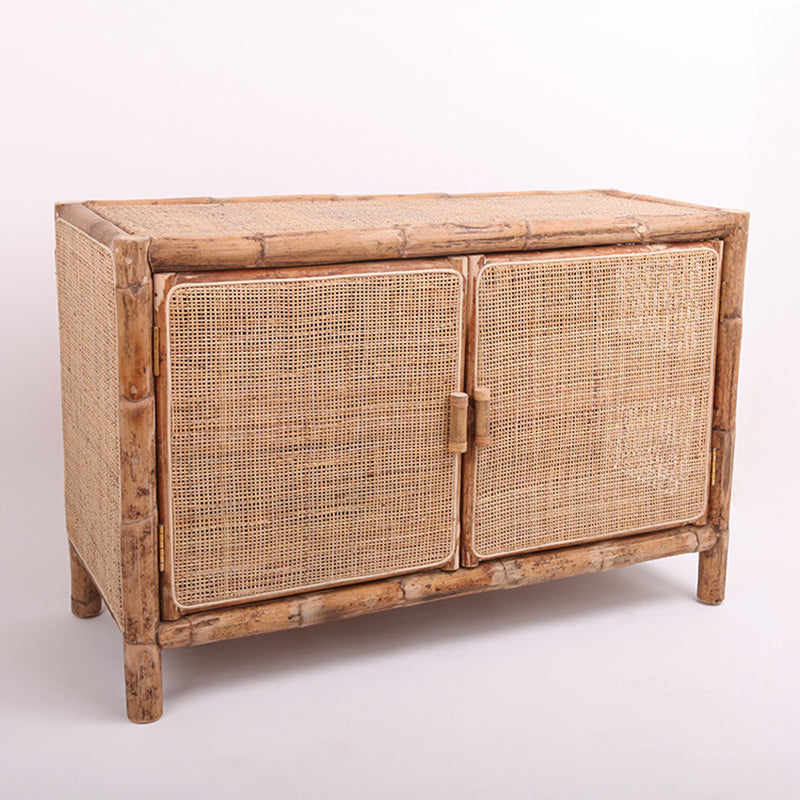 Traditional Chinese Rectangular Storage Cabinet: Natural Indonesian Rattan & Handwoven - Large Capacity Storage Sideboard For Living Room Cuvalon