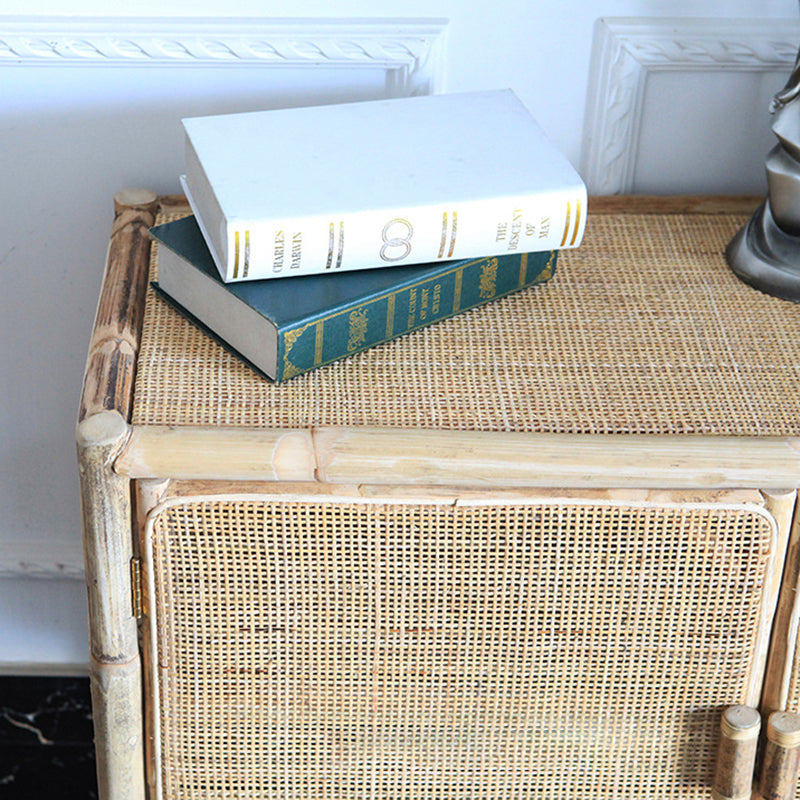 Traditional Chinese Rectangular Storage Cabinet: Natural Indonesian Rattan & Handwoven - Large Capacity Storage Sideboard For Living Room Cuvalon