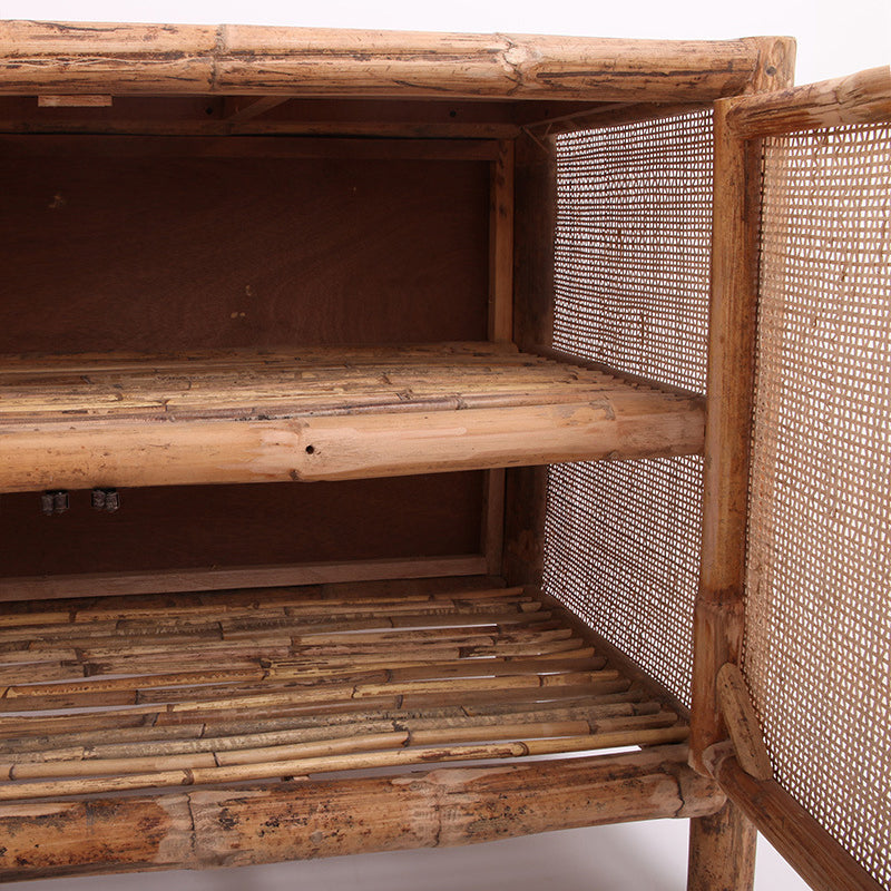 Traditional Chinese Rectangular Storage Cabinet: Natural Indonesian Rattan & Handwoven - Large Capacity Storage Sideboard For Living Room Cuvalon