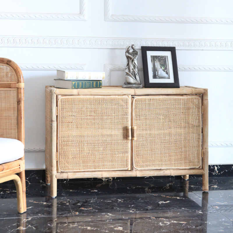 Traditional Chinese Rectangular Storage Cabinet: Natural Indonesian Rattan & Handwoven - Large Capacity Storage Sideboard For Living Room Cuvalon