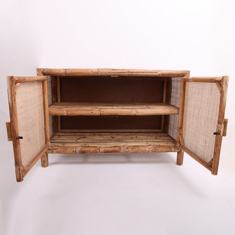Traditional Chinese Rectangular Storage Cabinet: Natural Indonesian Rattan & Handwoven - Large Capacity Storage Sideboard For Living Room Cuvalon