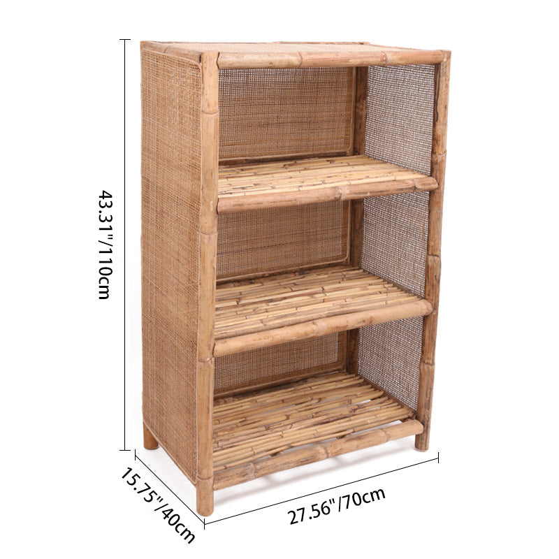 Traditional Chinese Rectangular Bookshelf: Natural Indonesian Rattan & Handwoven - 3-Tier Large Capacity Storage Shelf For Living Room Cuvalon