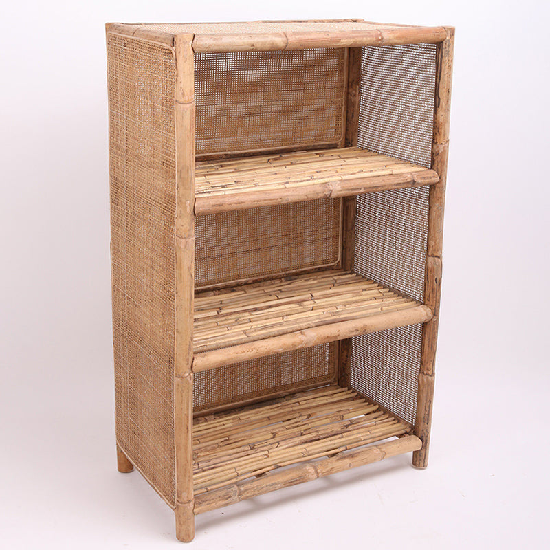 Traditional Chinese Rectangular Bookshelf: Natural Indonesian Rattan & Handwoven - 3-Tier Large Capacity Storage Shelf For Living Room Cuvalon