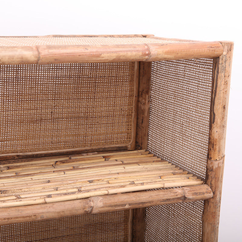 Traditional Chinese Rectangular Bookshelf: Natural Indonesian Rattan & Handwoven - 3-Tier Large Capacity Storage Shelf For Living Room Cuvalon