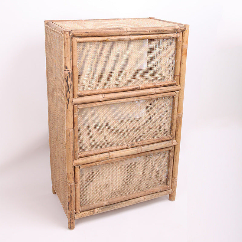 Traditional Chinese Rectangular Bookshelf: Natural Indonesian Rattan & Handwoven - 3-Tier Large Capacity Storage Shelf For Living Room Cuvalon