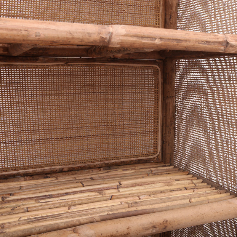 Traditional Chinese Rectangular Bookshelf: Natural Indonesian Rattan & Handwoven - 3-Tier Large Capacity Storage Shelf For Living Room Cuvalon