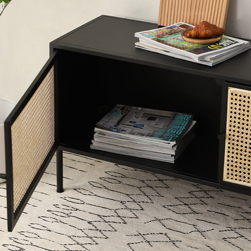 Traditional Vintage Rectangular Iron Storage Cabinet: Natural Indonesian Rattan & Handwoven - 1-Cabinet Large Capacity Sideboard For Living Room Cuvalon