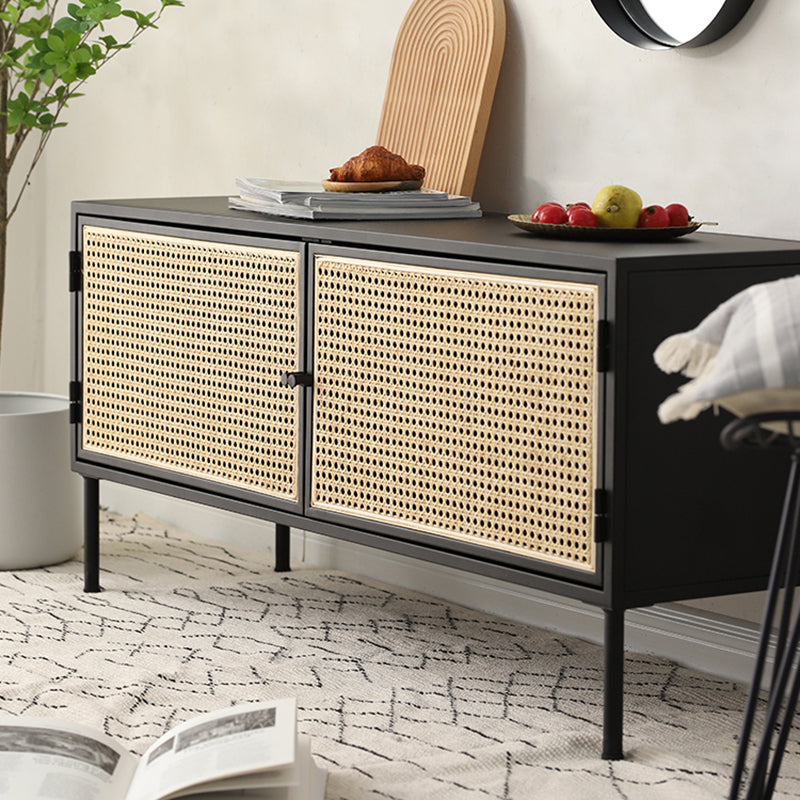 Traditional Vintage Rectangular Iron Storage Cabinet: Natural Indonesian Rattan & Handwoven - 1-Cabinet Large Capacity Sideboard For Living Room Cuvalon