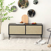 Traditional Vintage Rectangular Iron Storage Cabinet: Natural Indonesian Rattan & Handwoven - 1-Cabinet Large Capacity Sideboard For Living Room Cuvalon