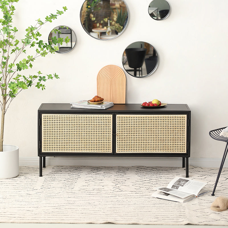 Traditional Vintage Rectangular Iron Storage Cabinet: Natural Indonesian Rattan & Handwoven - 1-Cabinet Large Capacity Sideboard For Living Room Cuvalon